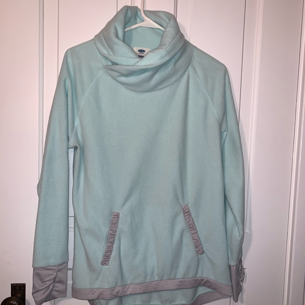 Light Blue Cowl Neck Fleece Top